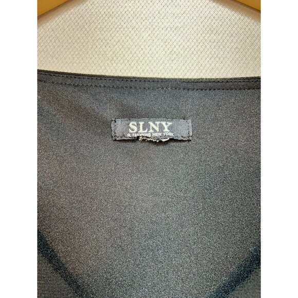 SLNY Womens Tiered Capelet Chiffon Dress Large Black Party Flutter Sleeve Midi - Picture 3 of 12